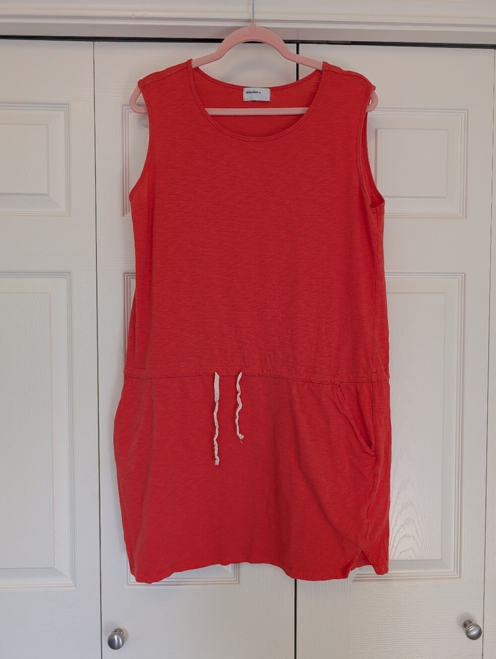Allen Allen 100% Cotton Casual Dress Drawing And Pockets Pink Sz L